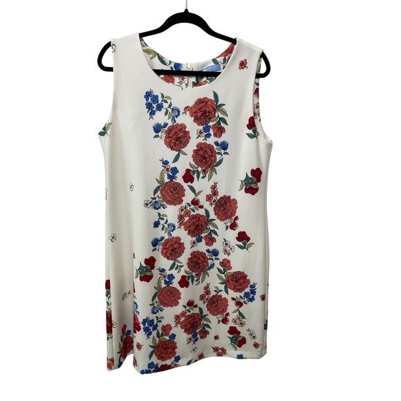 Koret Dresses & Skirts - KORET Floral Dress White Red Blue Sleeveless Tank Knee Length L Feminine Flowers